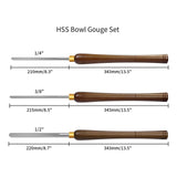 DEEFIINE 3 Pcs HSS Bowl Gouge Lathe Chisel Set, Wood Lathe Bowl Turning Tools with Wooden Box, 1/4-Inches, 3/8-Inches and 1/2-Inches chisels for woodturning DEEFIINE