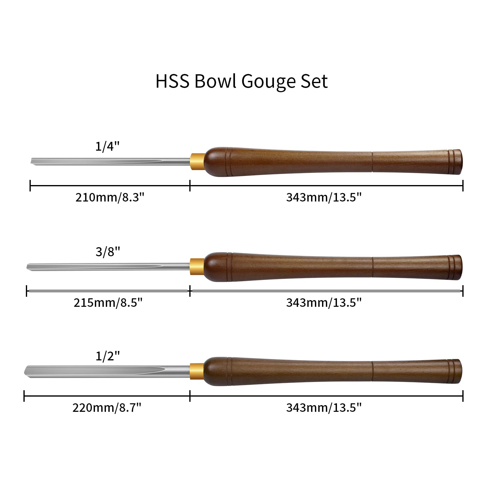 DEEFIINE 3 Pcs HSS Bowl Gouge Lathe Chisel Set, Wood Lathe Bowl Turning Tools with Wooden Box, 1/4-Inches, 3/8-Inches and 1/2-Inches chisels for woodturning - WoodArtSupply