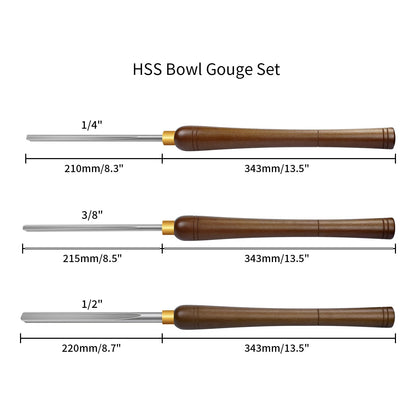 DEEFIINE 3 Pcs HSS Bowl Gouge Lathe Chisel Set, Wood Lathe Bowl Turning Tools with Wooden Box, 1/4-Inches, 3/8-Inches and 1/2-Inches chisels for woodturning - WoodArtSupply