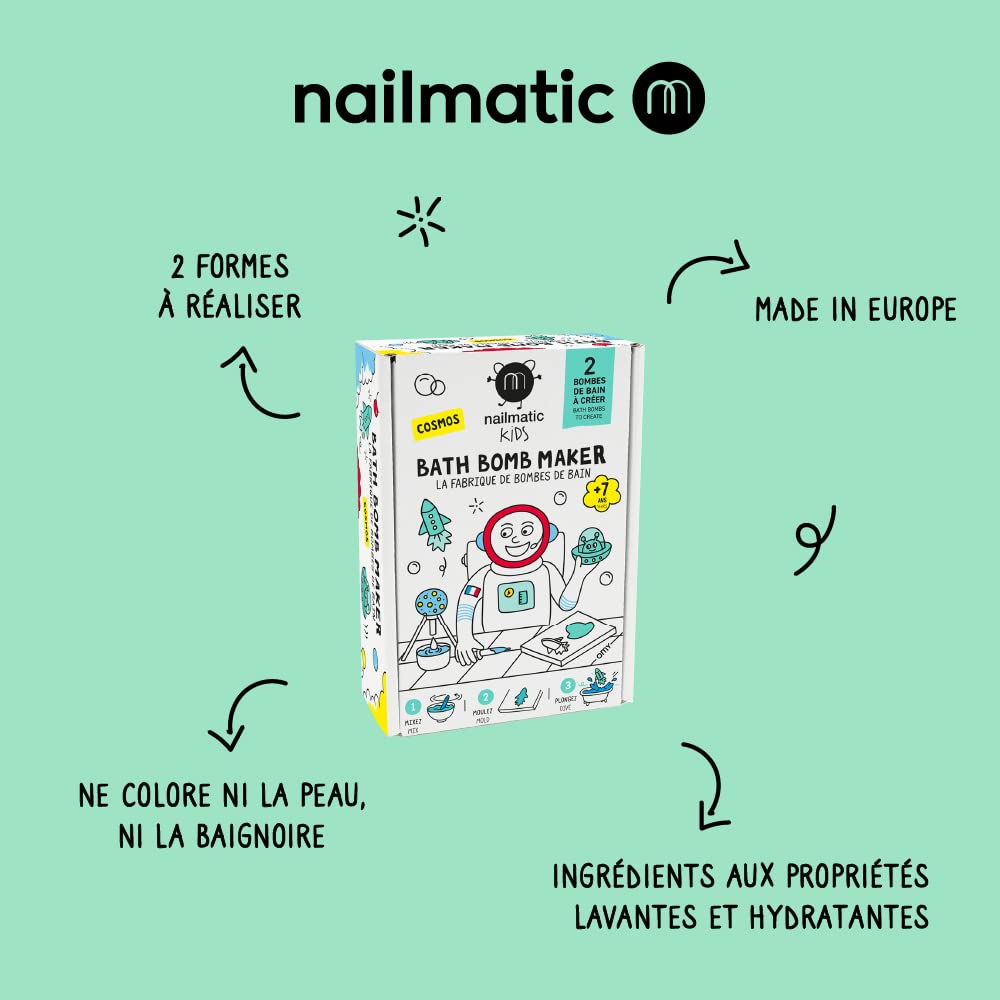 Nailmatic Cosmos DIY Bath Bomb Kit - Bath Bomb Making Kit for Kids, Make Your Own Bath Bombs, Includes Saucer & Rocket Molds, Vegan, Preservative Free, Ages 7+ Nailmatic
