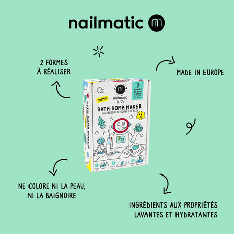 Nailmatic Cosmos DIY Bath Bomb Kit - Bath Bomb Making Kit for Kids, Make Your Own Bath Bombs, Includes Saucer & Rocket Molds, Vegan, Preservative Free, Ages 7+ Nailmatic