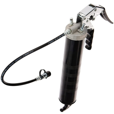 LUMAX LX-1152 Black Heavy Duty Deluxe Pistol Grease Gun with 18" Flex Hose, Handy 3-Way Loading - Fill with Standard Cartridge, Suction or Bulk Fill. Convenient One-Hand Operation for Easy Greasing. LUMAX
