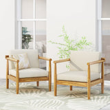 Christopher Knight Home Abigail Outdoor Acacia Wood Club Chair (Set of 2), Teak Finish, Cream Christopher Knight Home