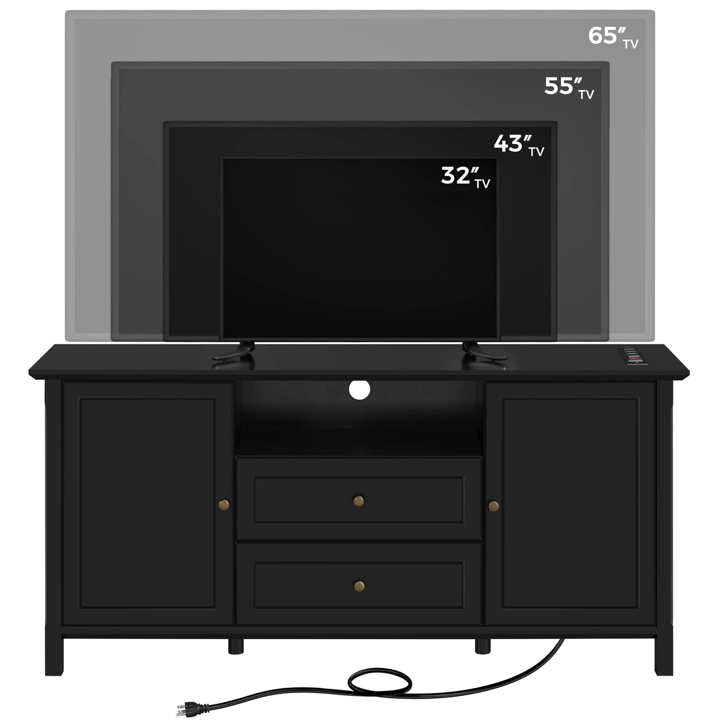 Yaheetech Black TV Stand with Drawers for TVs up to 65 Inch, Media Entertainment Center with Power Outlet & Storage Space, Modern Elegant TV Console for Bedroom & Living Room