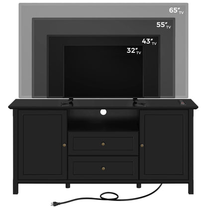 Yaheetech Black TV Stand with Drawers for TVs up to 65 Inch, Media Entertainment Center with Power Outlet & Storage Space, Modern Elegant TV Console for Bedroom & Living Room