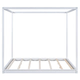 Merax Wooden Canopy Platform Bed Frame King Size Floor Bed/Mattress Foundation with Slat Support White Merax