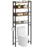 Rolanstar Over The Toilet Storage 4-Tier, Freestanding Bathroom Organizer, Sturdy Behind Toilet Rack with Hooks, Space-Saving Design, Fits Most Toilets, Rustic Brown Rolanstar