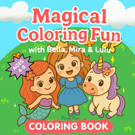 Magical Coloring Fun with Bella, Mira & Lulu: Unicorn, Mermaid & Princess Coloring Book for Girls Ages 4–8 (Bella, Mira & Lulu’s Magical Coloring World by Pixicute Press) WoodArtSupply