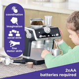 Casdon De'Longhi Toys Barista Coffee Machine. Toy Kitchen Playset for Kids with Moving Parts, Realistic Sounds and Magic Coffee Reveal. For Children Aged 3+, Silver, Black Casdon