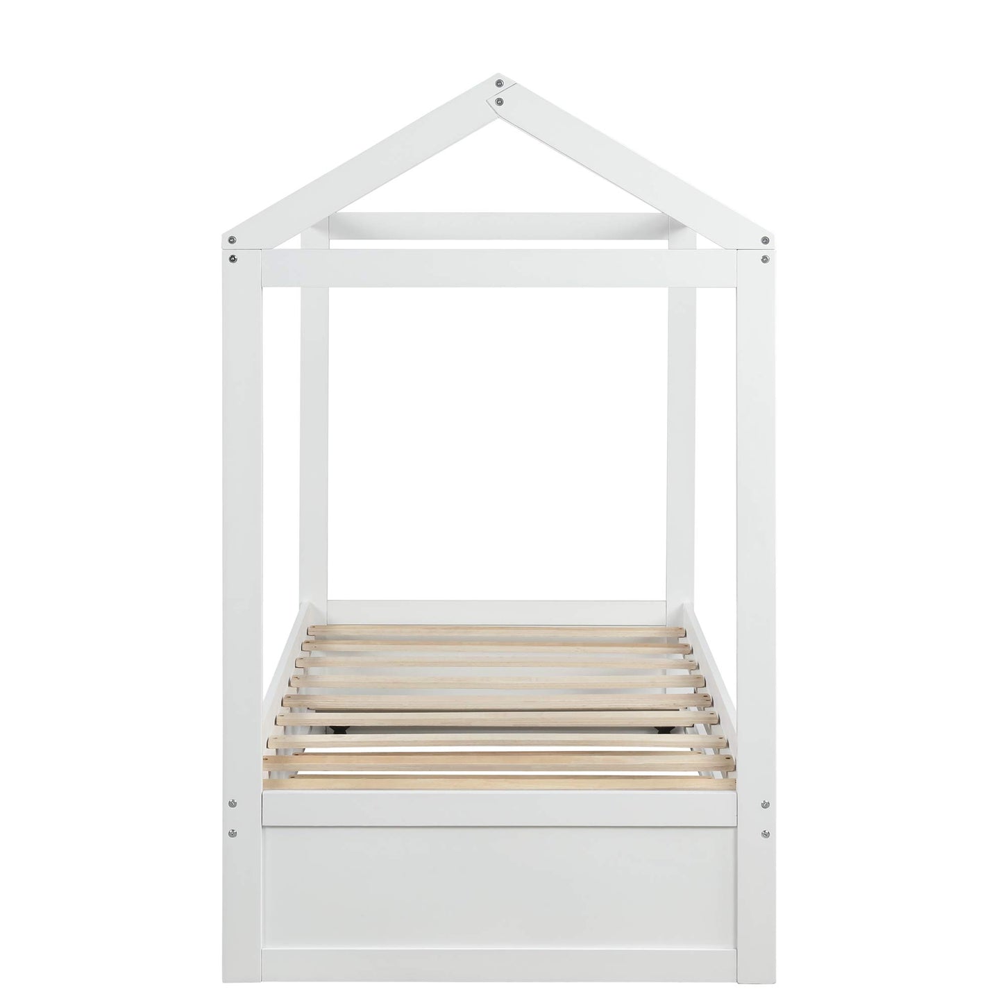 Bellemave White Twin Size House Bed Frame with Trundle for Kids and Toddlers - WoodArtSupply