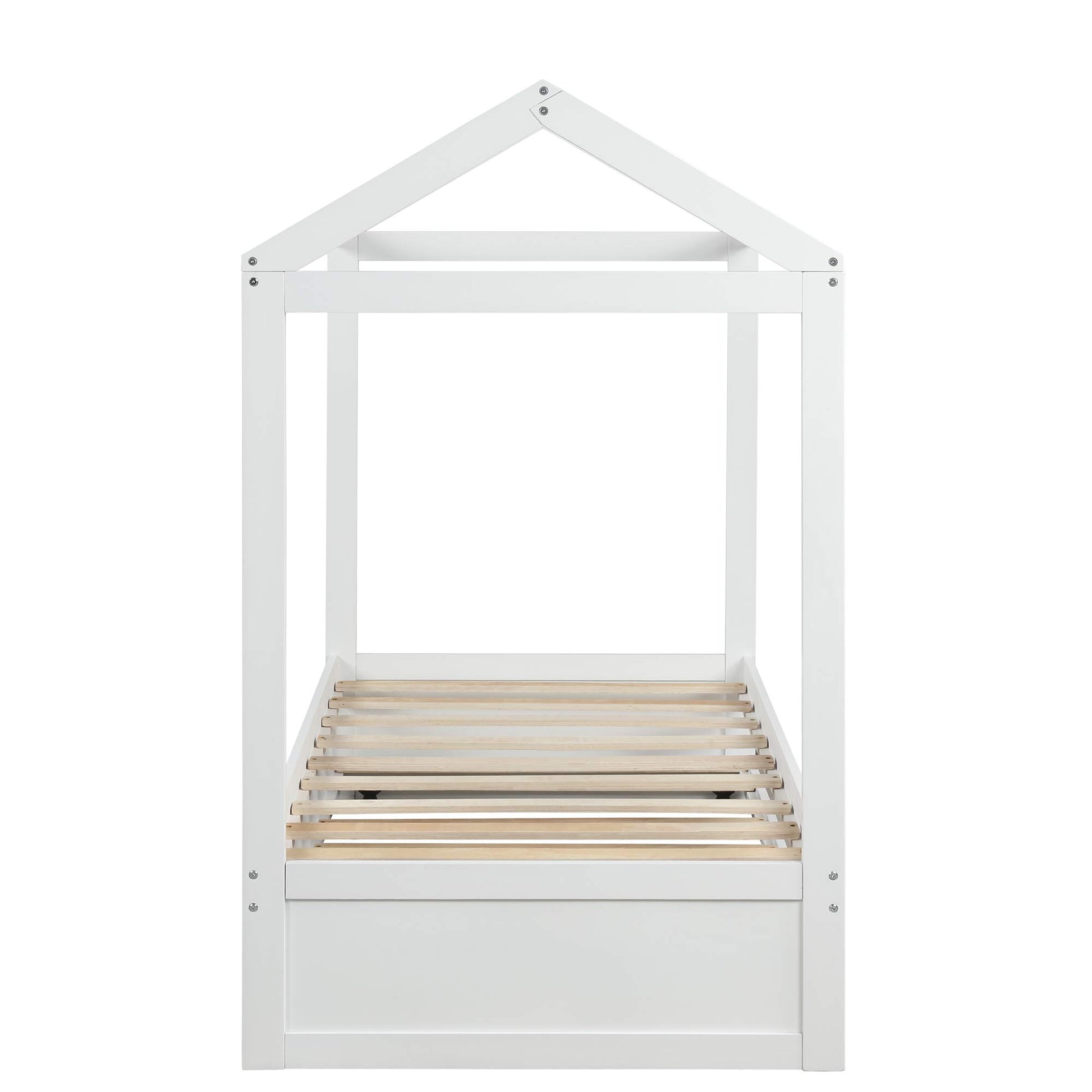 Bellemave White Twin Size House Bed Frame with Trundle for Kids and Toddlers - WoodArtSupply