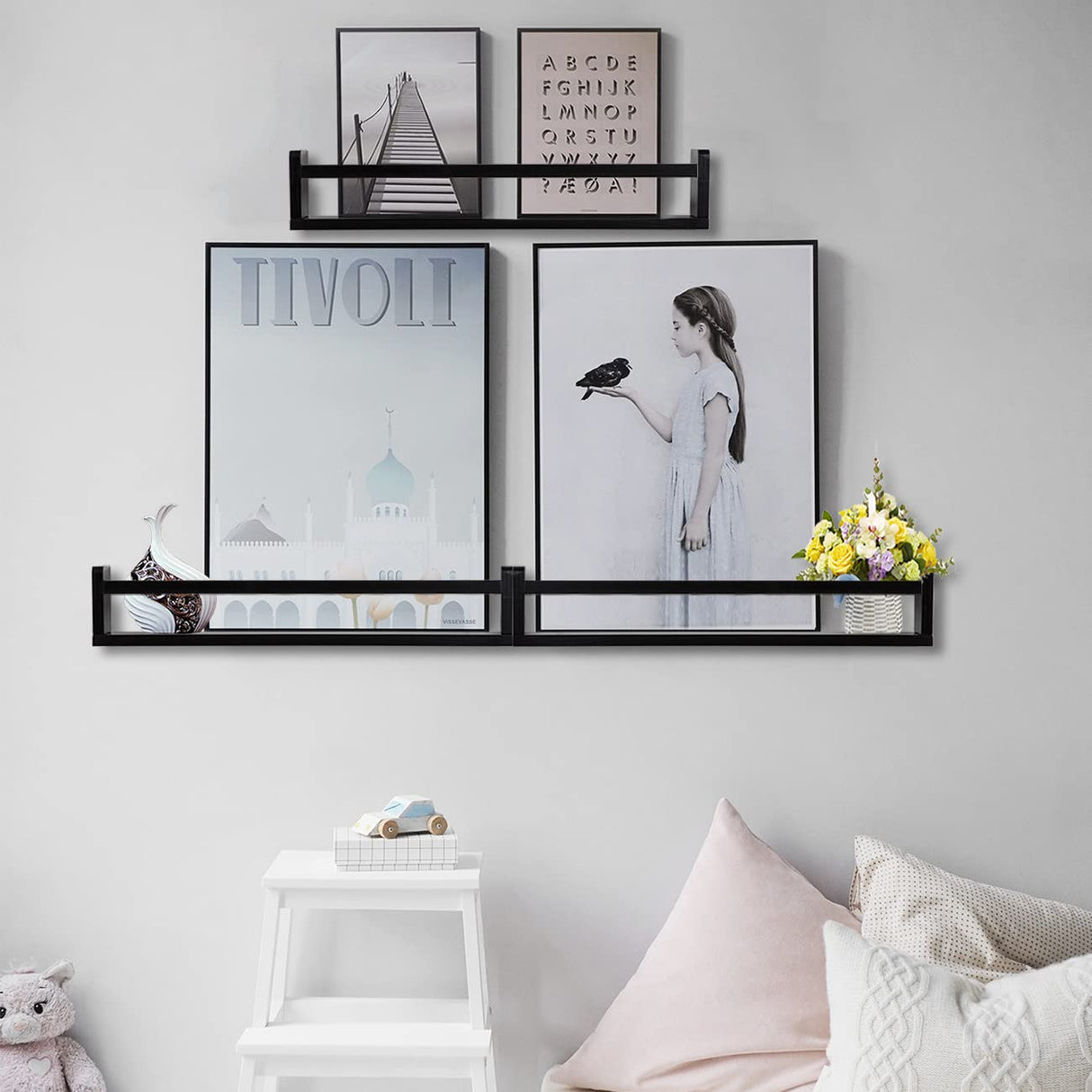 AZSKY Classic Nursery Book Shelves Black Wooden Floating Shelves Wall Bookshelf for Bathroom Decor Kitchen Spice Rack Organizer Kids Room 24 Inch Set of 3 AZSKY