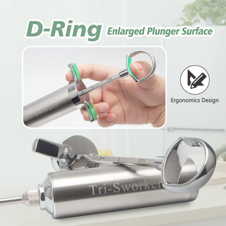 Tri-Sworker Meat Injector Syringe for Smoking with 4 Marinade Flavor Food Injector Needles, Ideal to Injector Marinades for Meats, Turkey, Brisket, Beef; 2-OZ Capacity Tri-Sworker
