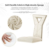 Anewsun 9 Piece Dining Table Set, Brushed Bronze Dining Room Table Set with 78 inch White Stone Table and 8 White Chenille Dining Chairs Anewsun