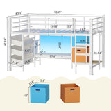 DICTAC Low Loft Bed Twin Size with Reading Corner Metal Twin Loft Bed with LED Lights,Sling Drawers and Bookshelf,loft Bed with Storage Basket and Bins,13.98" H Safety Guardrail and Stairs,White DICTAC
