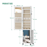 Hzuaneri 8 LEDs Jewelry Cabinet Armoire, 64.8-inch Jewelry Organizer with Garment Rack, Lockable Full-length Mirror with 4 Wheels, Storage Shelves with Hooks, 5-in-1, White and Beige JC17003BE Hzuaneri