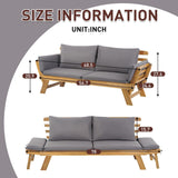 PayLessHere Outdoor Couch Patio Couch Daybed with Adjustable Armrest, Wooden Loveseat with Cushion and Pillow, and Expandable Plate PayLessHere