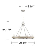 Possini Euro Design Lora Brushed Nickel Graywood Wagon Wheel Chandelier Lighting 29 1/4" Wide Farmhouse Rustic 8-Light Fixture for Dining Room Living House Home Kitchen Island Entryway Bedroom Possini Euro Design