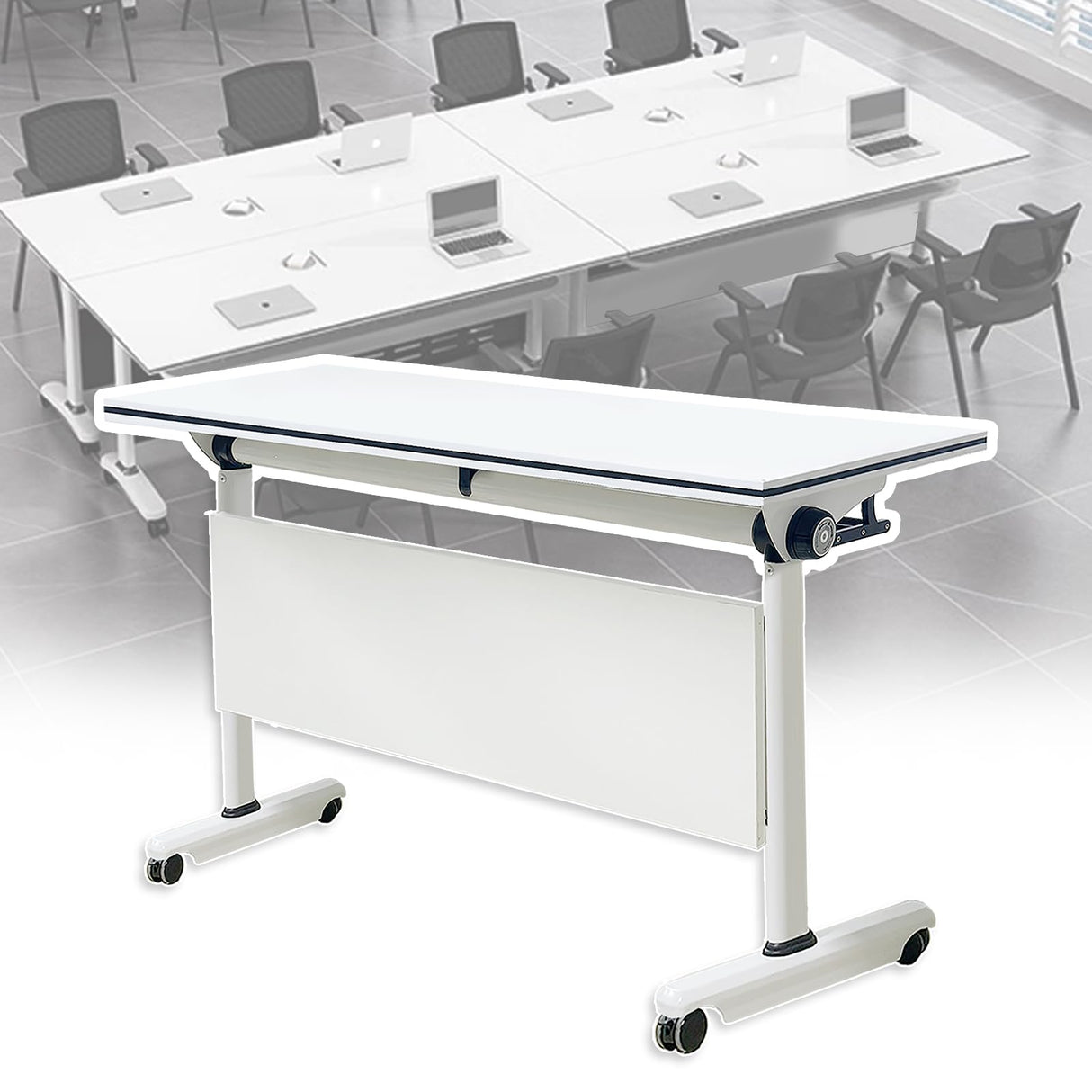 Conference Table, Folding Conference Room Tables With Flip-Top Design, With Caster Rectangular Modular Conference Room Table, for Office Conference Room Training Room 47x20x30in( WxDxH) 1PCS-White HSHBDDM