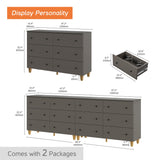 WAMPAT 12 Drawers Dresser Chest for Bedroom, 2-in-1 Modern Wood Closet Storage Organizer Furniture with Black Knobs & Solid Legs for Kids Room, Nursery, 94.4x15.3x32.4, Dark Grey WAMPAT