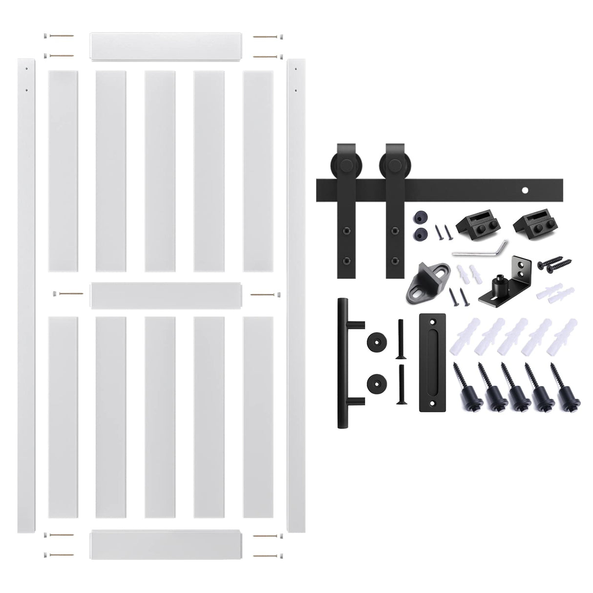 ALAMEDADT 42''x84'' Sliding Barn Door with 7 Ft Barn Door Hardware Kit& Handle& Floor Guides,Pre-Drilled Holes Easy Assembly - Include Installation Manual, Water-Proof PVC Surface, H-Frame, White ALAMEDADT