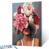 Tucocoo Girl with Flowers on Head Paint by Numbers for Adults Fashion Figure Lady Abstract Drawing Oil Paint by Numbers Modren Lady Head Flower Acrylic Oil Painting Set Without Frame-16''W x 20''H Tucocoo