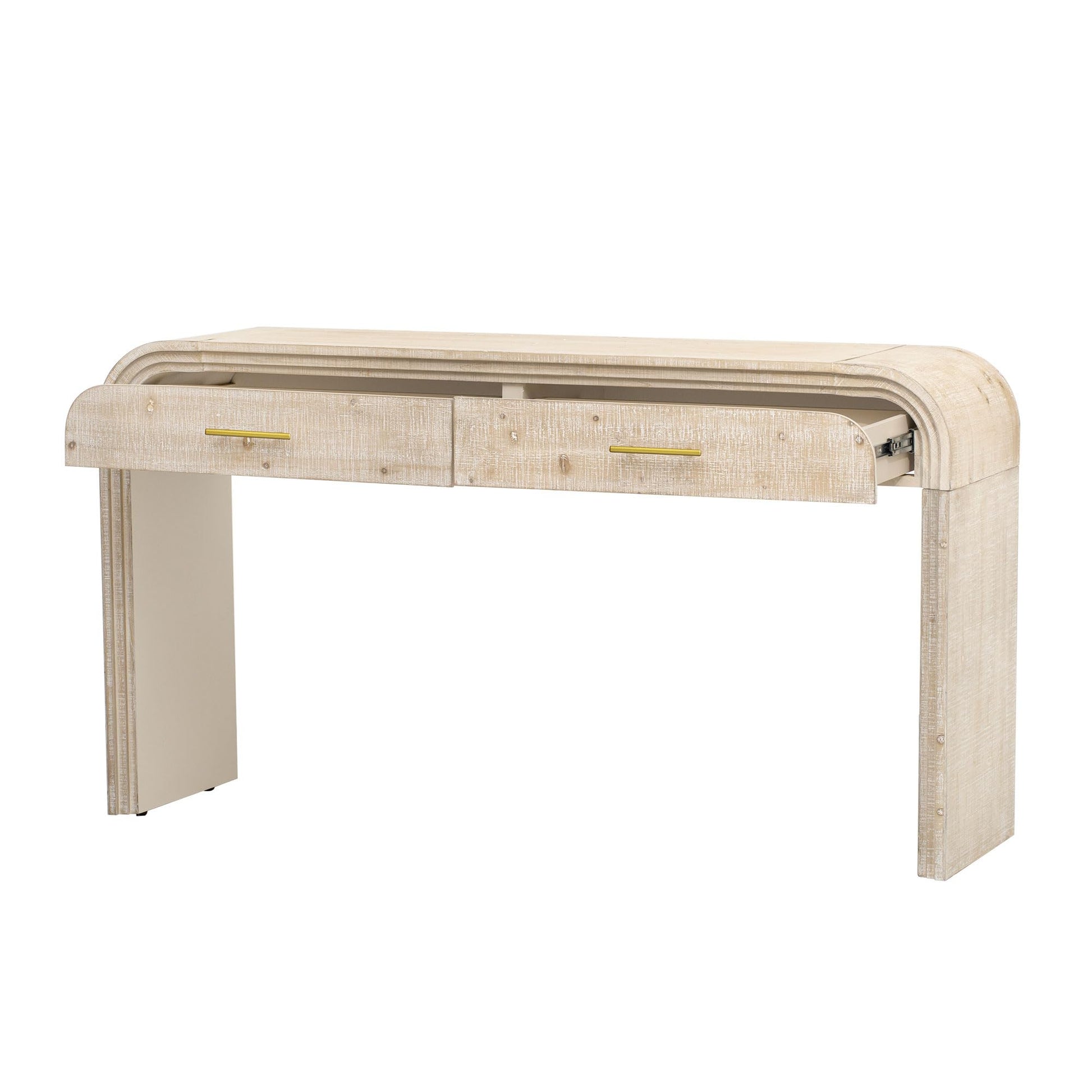 Quarte Retro Silhouette Console Table with Open Style and Two Top Drawers,Solid Wood Entryway Sofa Side Table for Hallway, Living Room,Entrance (Natural Wood Wash#1) - WoodArtSupply