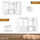 Aheaplus Closet System with 3 Sets, 86.8" Closet Organizer System with 6 Drawers & 4 Hanging Rods, L Shaped Walk-in Closets, Wardrobe Set, Corner Tower, Garment Rack Load 2000+LBS, -X1,White Aheaplus