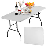 Folding Table 6 Foot Indoor Outdoor Heavy Duty Plastic Portable Fold Up Table Utility Camping Dining Party Table, Easy to Assemble, White Dkeli