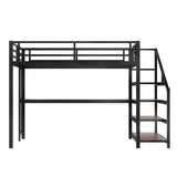 Bellemave Full loft Bed with Storage Stairs, Shelves, Metal Full Loft Beds with LED Lights, USB Ports, Multifunctional Iron Nets for Adults, Kids, Teens, Black Bellemave