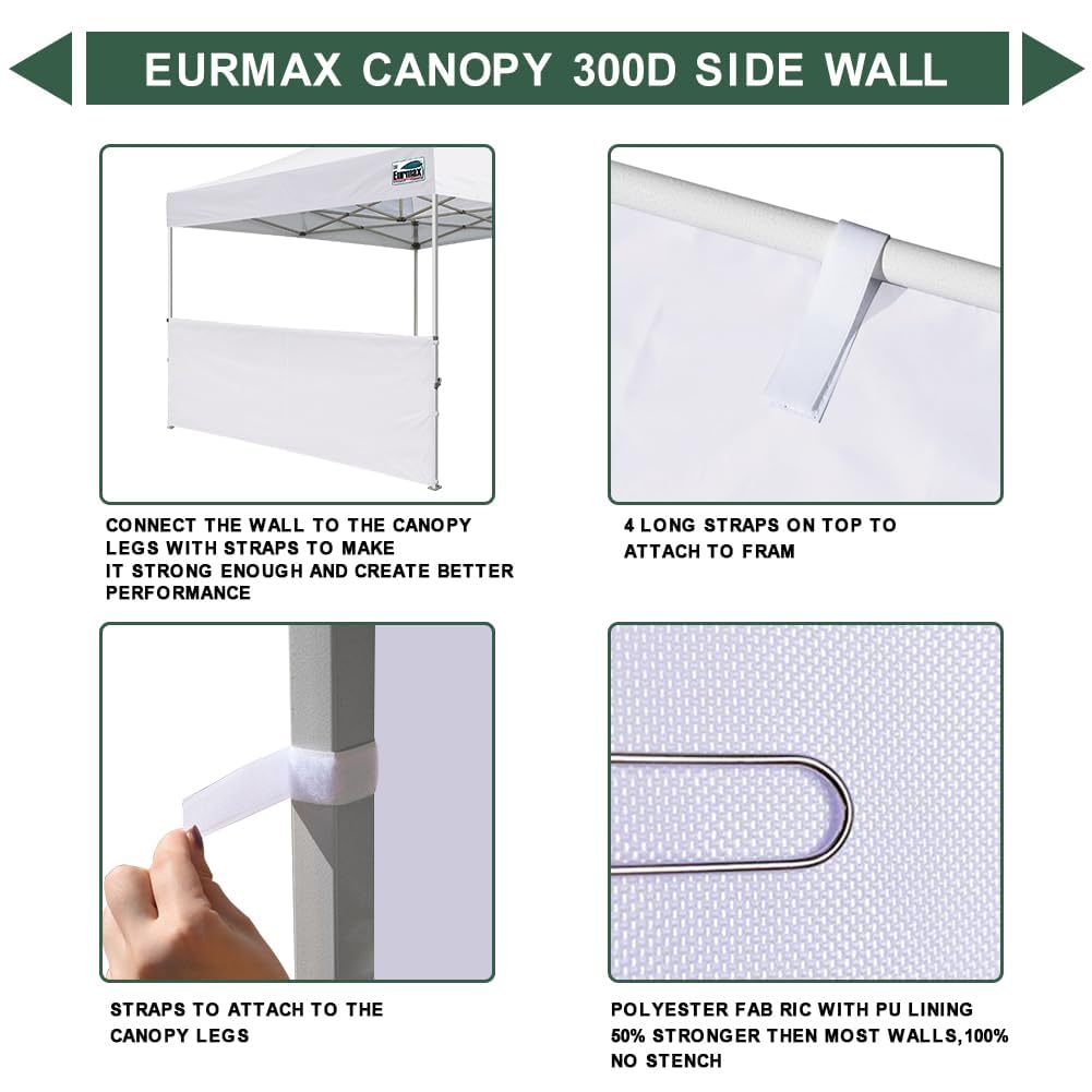 Eurmax USA Instant SunWall for 10x10 Pop up Canopy with Strap, Canopy Half Walls,for Outdoor Instant Canopies, 2 Packs Half Sidewall Only(White) Eurmax
