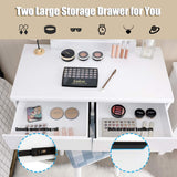 Giantex Vanity Set with Round Lighted Mirror, Makeup Dressing Table with 8 Light Bulbs and Brightness Adjustable, Bedroom Makeup Table with Cushioned Stool and 2 Sliding Drawers (White) Giantex