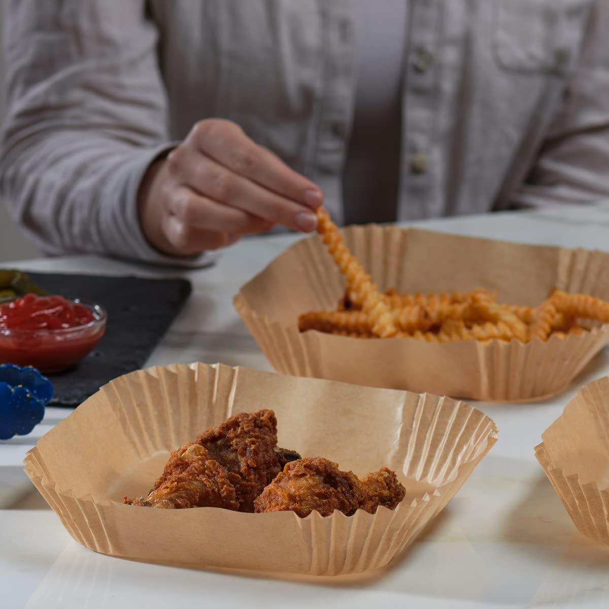 Comfy Package [125 Count] 8 Inch Square Air Fryer Liners Disposable - Non-Stick Parchment Paper Liners, Waterproof, Oil-Resistant - Kraft Comfy Package