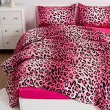 A Nice Night Leopard Printed，Satin Silky Soft Quilt Sexy Luxury Super Soft Microfiber Comforter Quilt Bedding Comforter Set Full/Queen, Light Weighted (Pink, King(88-by-102-inches)) A Nice Night