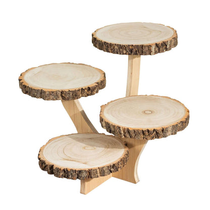 Efavormart 15" Tall 4-Tier Natural Farmhouse Style Wood Slice Cupcake Stand Holder, Rustic Dessert Display Cake Stand