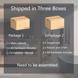 SOLIDEE 48" Barn Door Bathroom Vanity with 6 Drawers, Farmhouse Style Standing Pedestal Cabinet with Two Bluish Gray Glass Vessel Sinks SOLIDEE