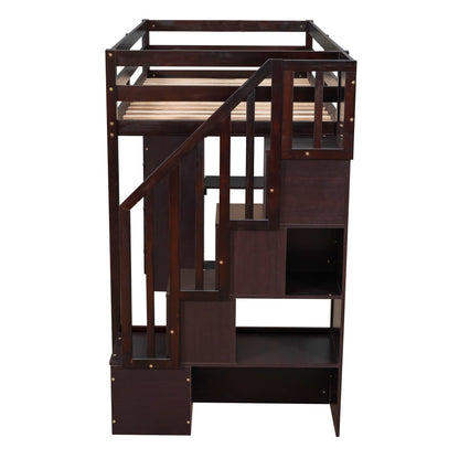 Twin Loft Bed with Stairs and Storage by Harper & Bright Designs - Solid Wood Frame in Espresso