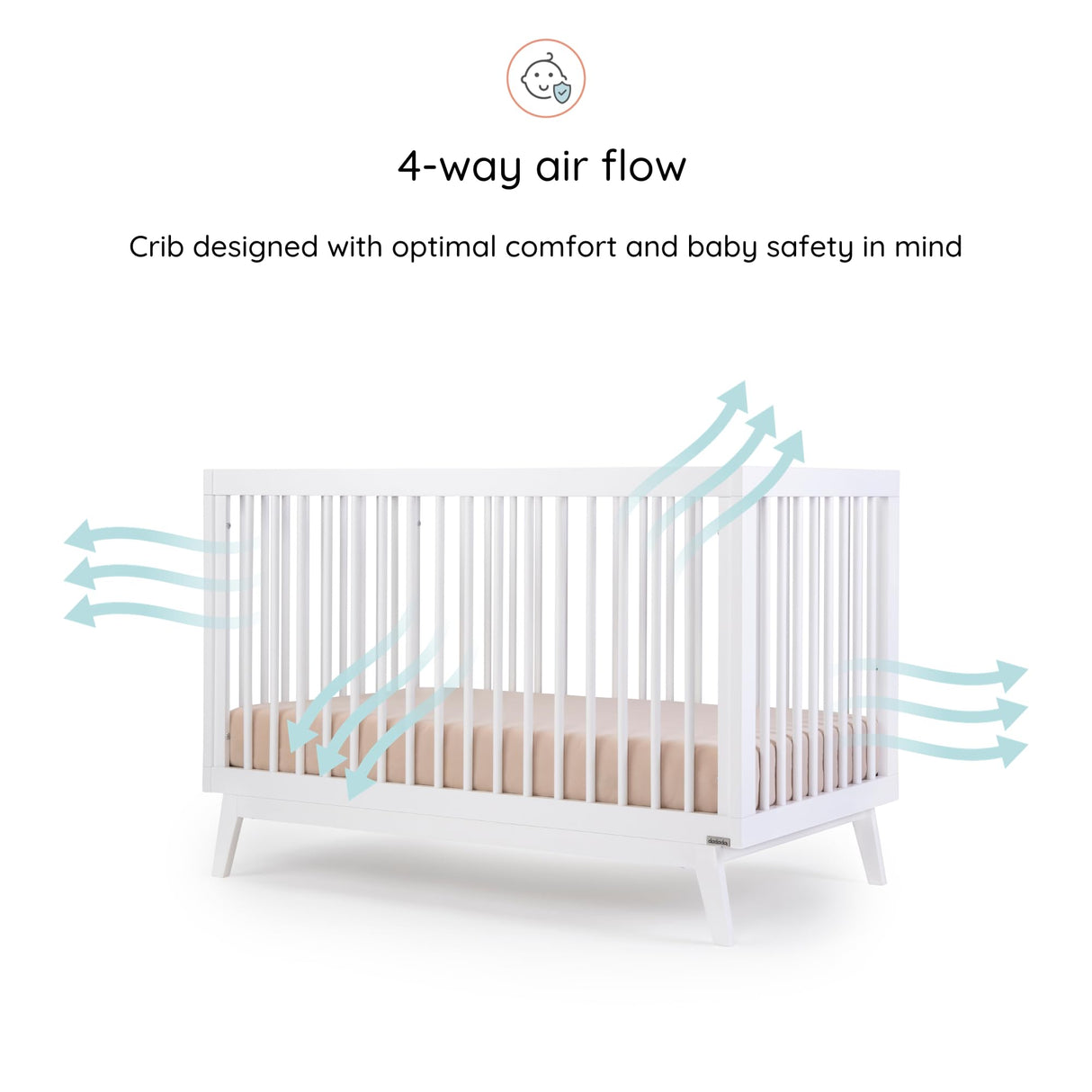 dadada Baby Soho 3-in-1 Convertible Crib to Toddler Bed – Wooden Crib Made in Italy, GREENGUARD Gold Certified Small Baby Crib – Baby-Safe Finish, Modern Design (White) dadada