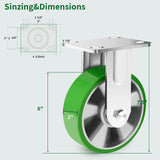 Humagineer 6 Inch Industrial Fixed Casters, Heavy Duty Industrial Grade Caster, Maintenance-Free Aluminum Core PU Wheels 2500 LBS, Durable Rigid Casters Wheels for Industrial, Equipment Humagineer