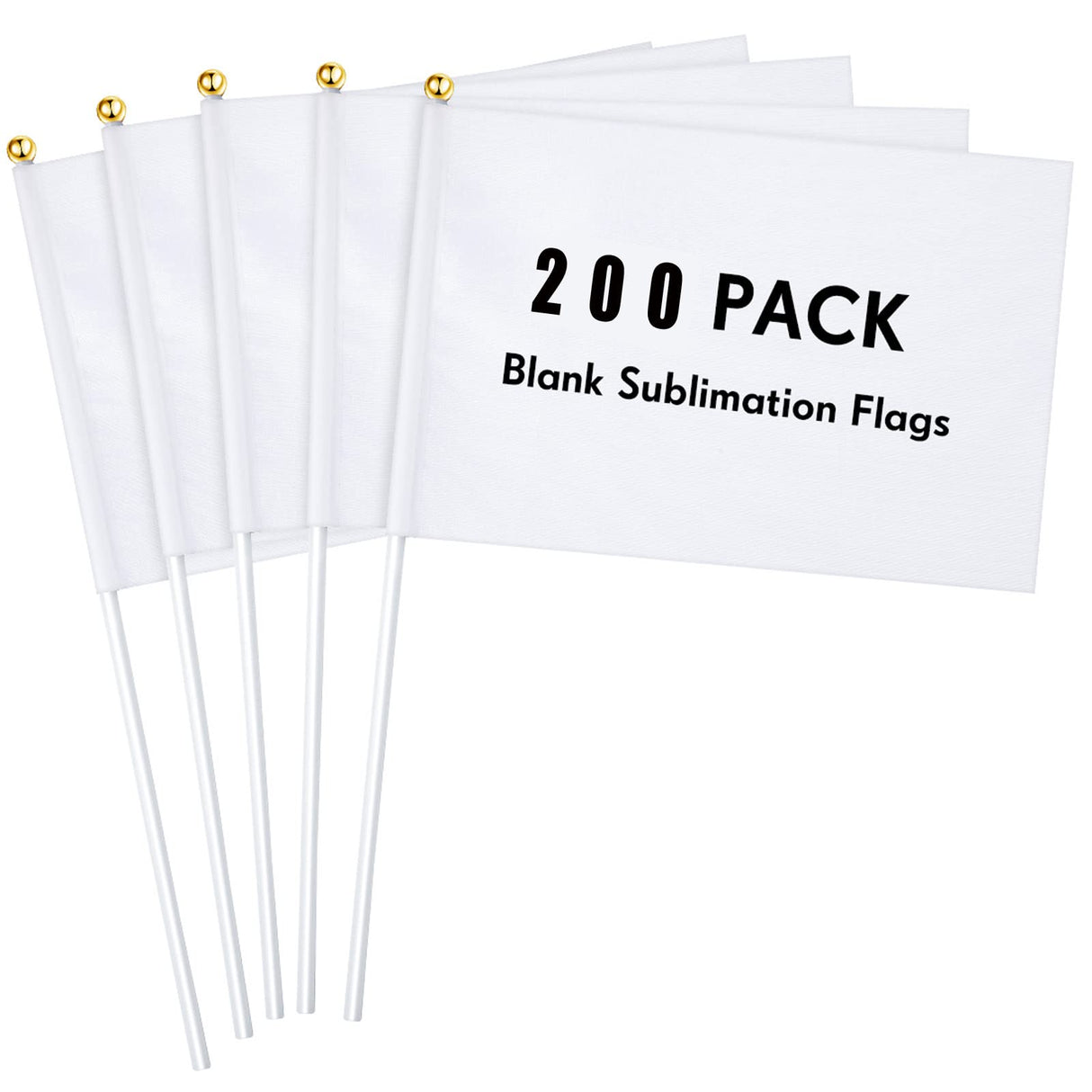 200 Pcs White Blank Sublimation Mini Flags Solid White Blank Flag Plain White DIY Color Small Flags on Sticks Hand Held Sublimation Flags Blank Flag for Parades Birthday Wedding Events Celebration Remerry