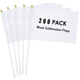 200 Pcs White Blank Sublimation Mini Flags Solid White Blank Flag Plain White DIY Color Small Flags on Sticks Hand Held Sublimation Flags Blank Flag for Parades Birthday Wedding Events Celebration Remerry