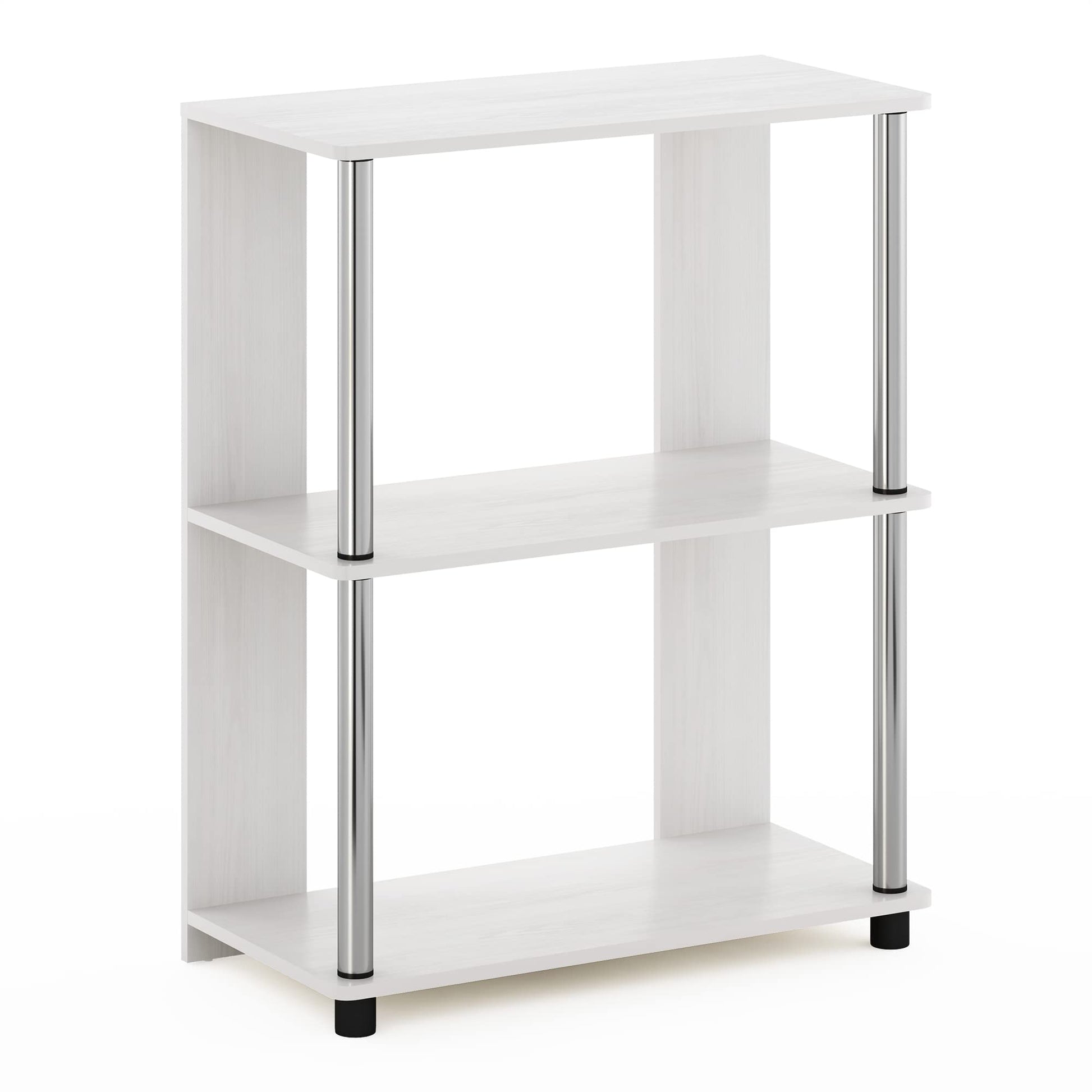 Furinno Jaya 3-Tier Bookcase with Stainless Steel Tubes in White Oak - WoodArtSupply