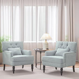 HUIMO Accent Chairs Set of 2, Tufted Club Chair Set of 2 with Lumbar Pillow,Upholstered Button Armchair, Linen Fabric Sofa Chairs for Bedroom, Living Room, Mid Century Modern Reading Chair,Light Blue HUIMO