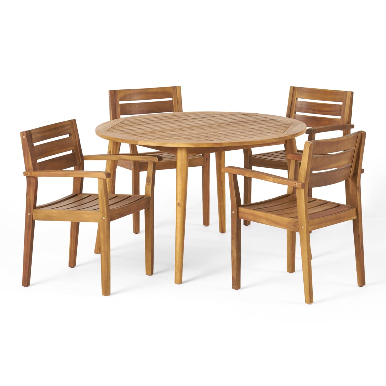 Christopher Knight Home Keth Outdoor 5 Piece Acacia Wood Dining Set, Teak Finish - WoodArtSupply