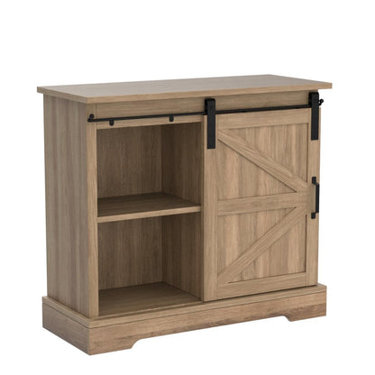 PHI VILLA Farmhouse Coffee Bar Cabinet - Sliding Barn Door Kitchen Sideboard Buffet Cabinet with Storage - WoodArtSupply