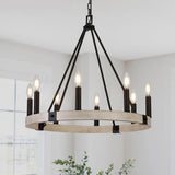 Alolvios D24'' Modern Farmhouse Chandelier, 8 Lights Wagon Wheel Chandeliers for Dining Room Kitchen Living Room Entryway, Rustic Adjustable Height Candle Chandelier Pendant, White Oak Finish Alolvios