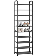 STORAGE MANIAC 10-Tier Tall Shoe Rack, 20 Pairs Narrow Slim Shoe Shelf, Metal Frame Shoes Stand for Small Space, Space-Saving Shoes Organizer, Vertical Shoes Tower for Garage, Entryway, Closet, Dorm STORAGE MANIAC