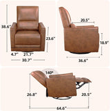 GAOMON Swivel Rocking Recliner Chair, Manual Leather Recliner Glider with Lumbar Support & Padded Armrest, Comfortable Rocker Nursery Single Sofa for Living Room and Bedroom (Brown) GAOMON