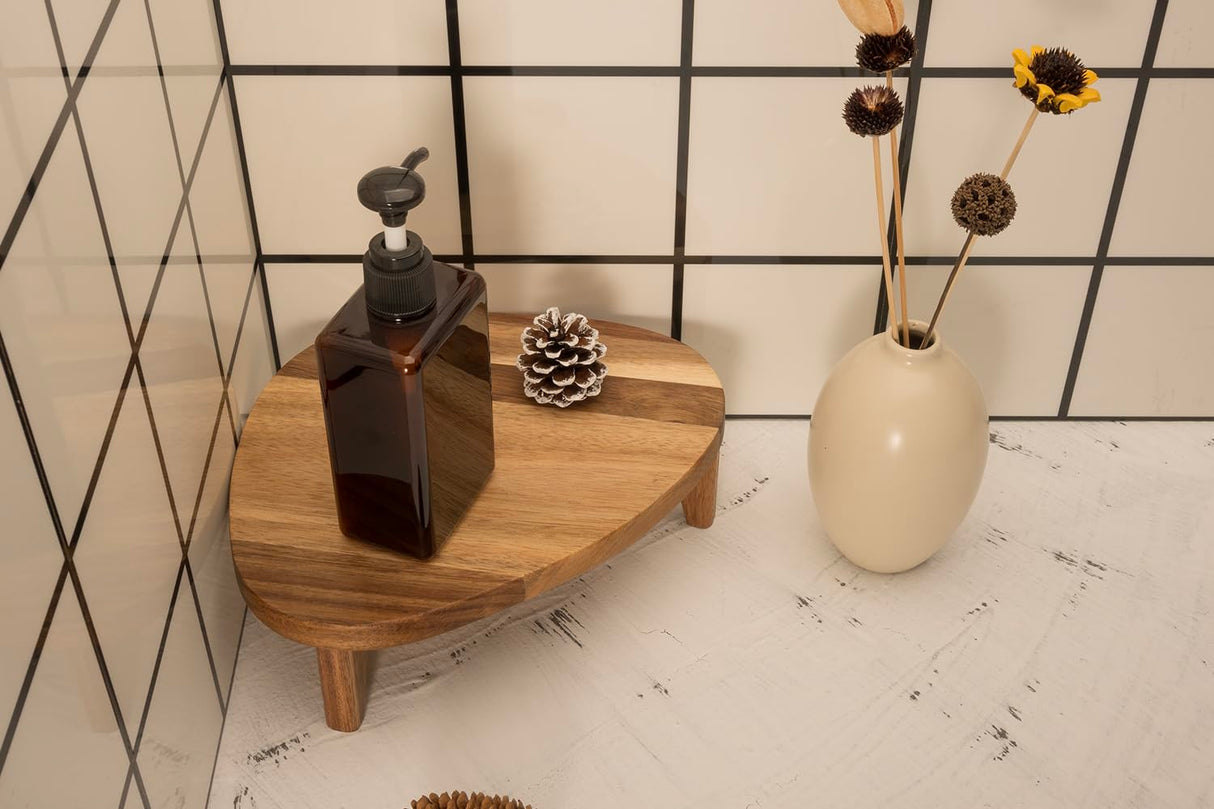 RiLiKar Wood Corner Pedestal Stand Triangle Decorative Farmhouse Wood Riser for Display Wooden Stand Soap Tray Candle Plant Holder Kitchen Bathroom Coffee Bar Counter Organizer RiLiKar