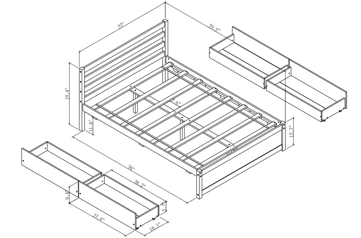 Harper & Bright Designs Full Storage Bed, Full Size Platform Bed with 4 Storage Drawers, Solid Wood Bed Frame for Kids Teens Adults (White)